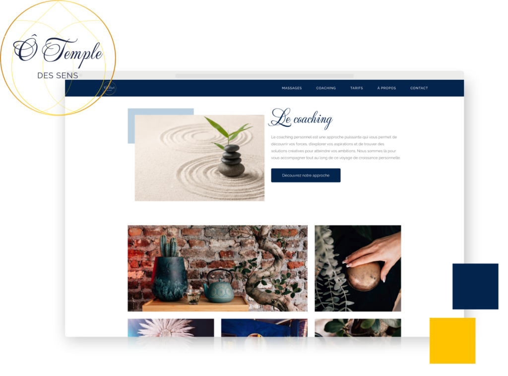 Interface de la page coaching du site de O Temple des sens